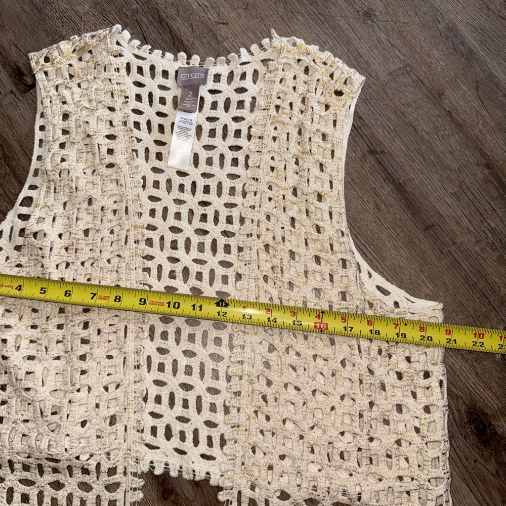 Chico’s • Open Crochet Metallic Vest - Picture 6 of 9